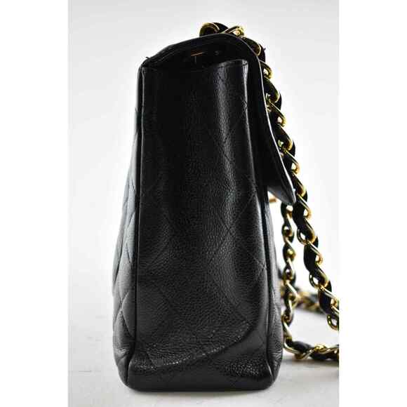 Chanel Vintage Black Caviar Gold 24K Jumbo Flap CC Logo Shoulder Crossbody Bag - Picture 5 of 12